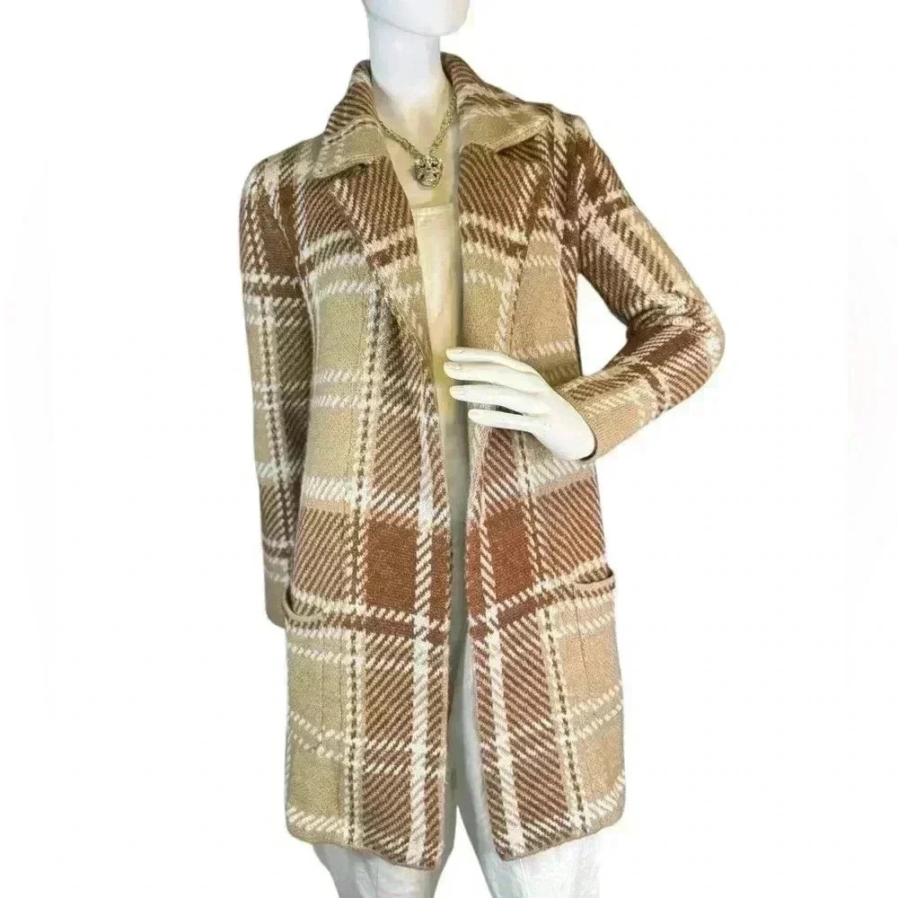 Absolutely Famous Plaid Statement Oversized Long Coat Size Small